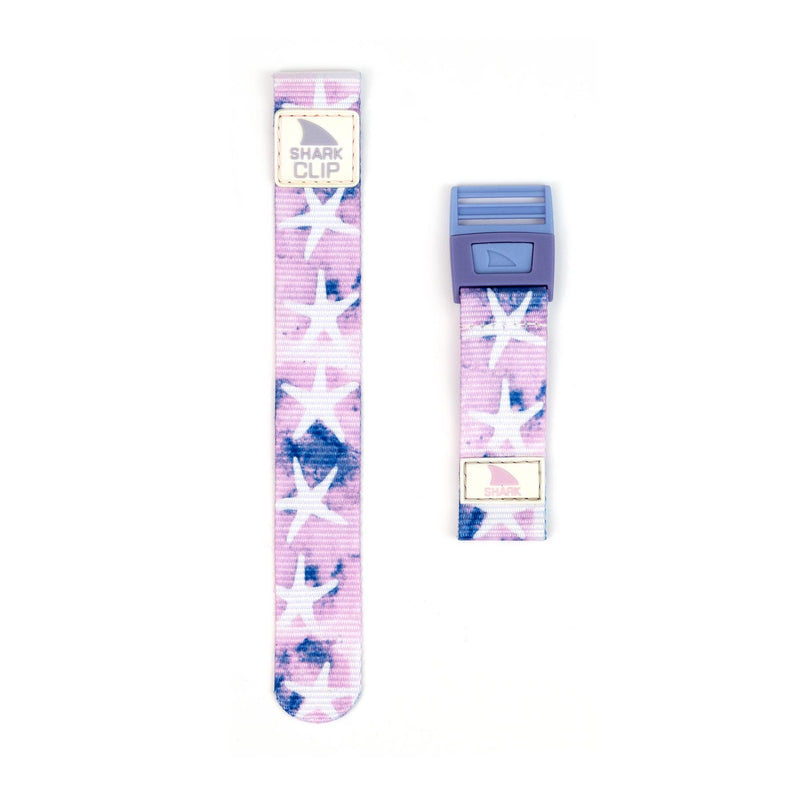 Two Freestyle STRAP KIT - CLIP - STARFISH watch straps in purple and pink featuring white starfish patterns.