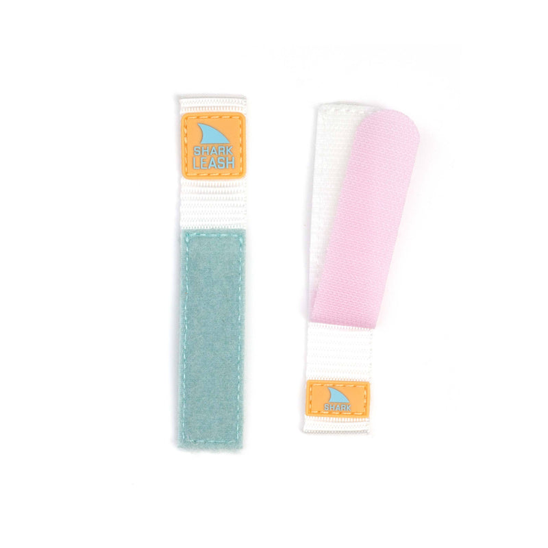 Two Freestyle STRAP KIT - LEASH - BLUE TIE DYE wristbands, each with a yellow shark fin logo patch.