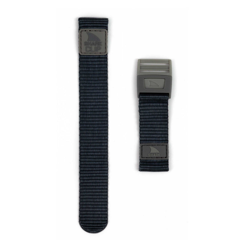 Two Freestyle STRAP KIT - CLIP - GRANITE watch bands, one flat and one folded to display the clip closure buckle.