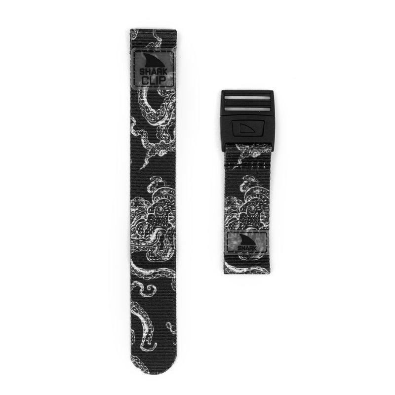 Two Freestyle STRAP KIT - CLIP - OCTOPUS BLACK watch straps with a white octopus design, displayed side by side on a white background.