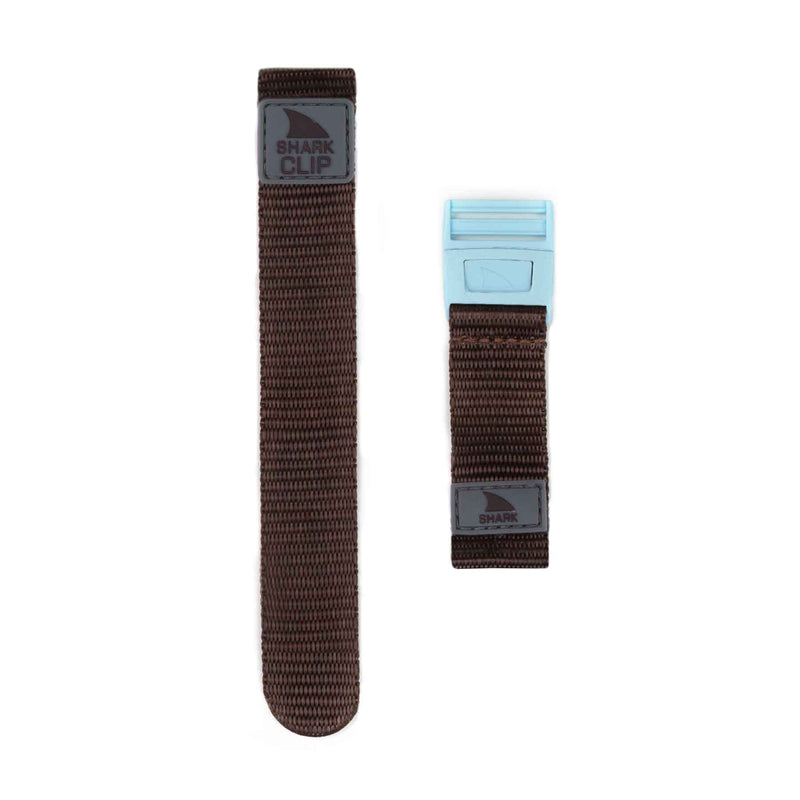 Two Freestyle watch straps: one brown with a black Shark Clip label, the other grey and blue, labeled STRAP KIT - CLIP.