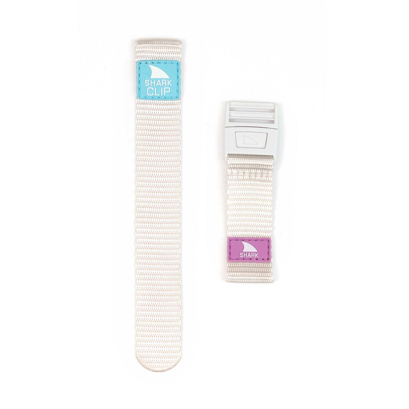 Freestyle STRAP KIT - CLIP - LAVENDER UNICORN: Two white straps, blue and lavender labels, white clip closure.