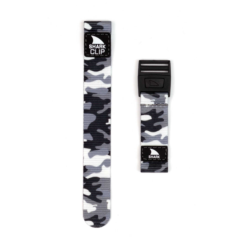 Two Freestyle STRAP KIT - CLIP - SNOW BLIND CAMO bands featuring SHARK CLIP labels and black clip closures.