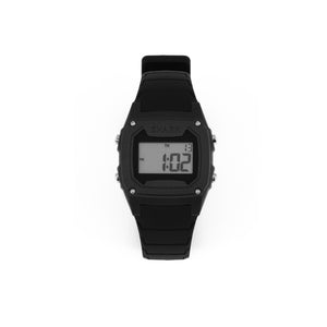 Freestyle SHARK CLASSIC BLACK digital watch featuring a rectangular face, silicone band, and water resistance.