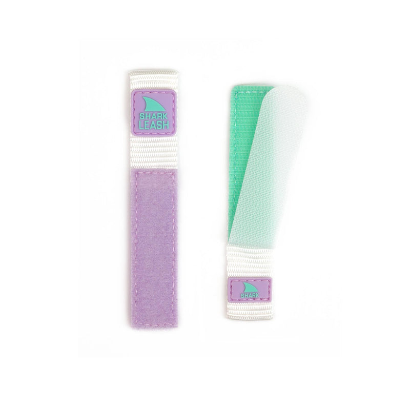 Two Freestyle STRAP KIT - LEASH - WATER LILY straps, one fastened and one unfastened, featuring a purple and green shark logo.