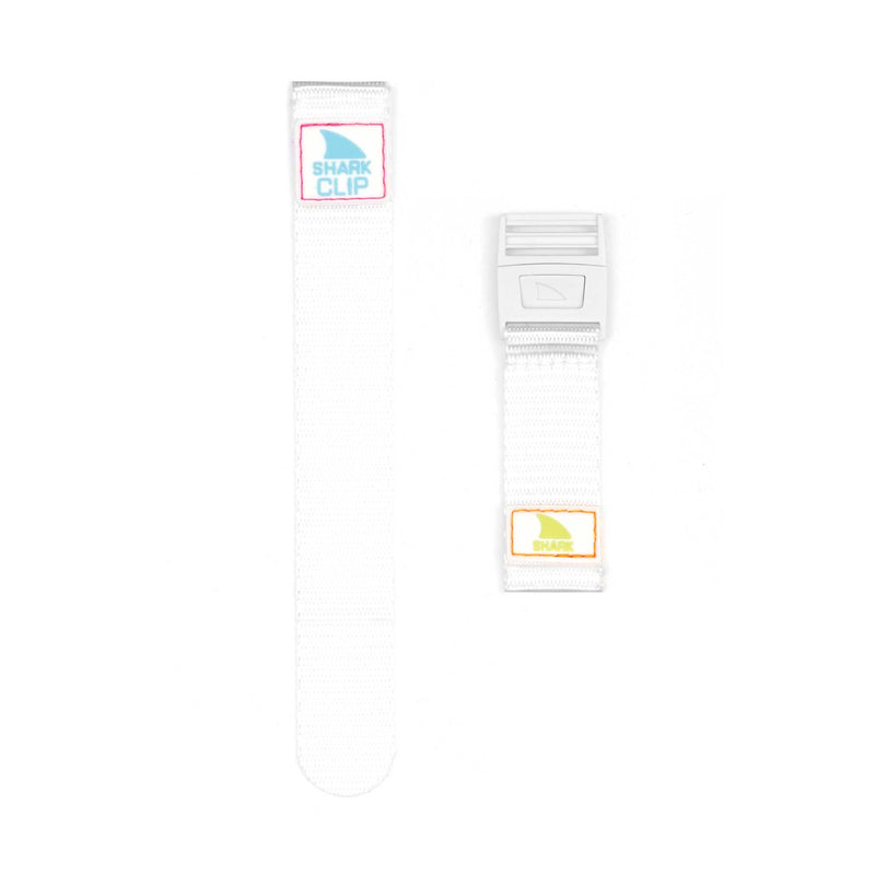 Freestyle STRAP KIT - CLIP - WHITE NEON: two white watch straps with blue-pink and yellow accent labels, featuring a secure clip closure.