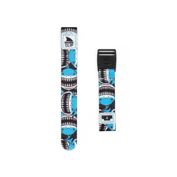 Shark Mini Clip Strap by Freestyle: SW Mega Grin features woven polyester with blue sharks and black/white teeth graphics.