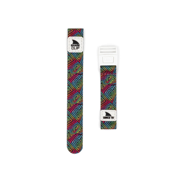 Two Freestyle Shark Mini Kaleidoscope Clip Strap Kits featuring geometric patterns and distinctive clip closures, displayed against a white background.