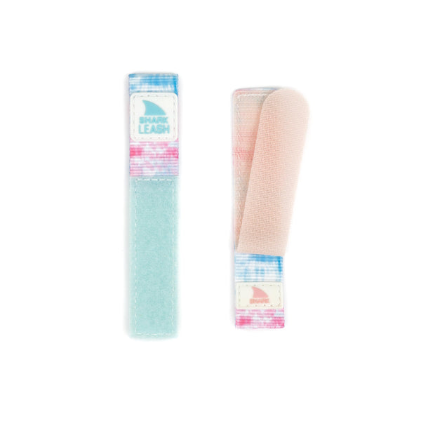 Two Freestyle Shark Classic Strap Kit Leash Tie Dye Pastel straps, with one fastened and one unfastened, displayed on a white background.