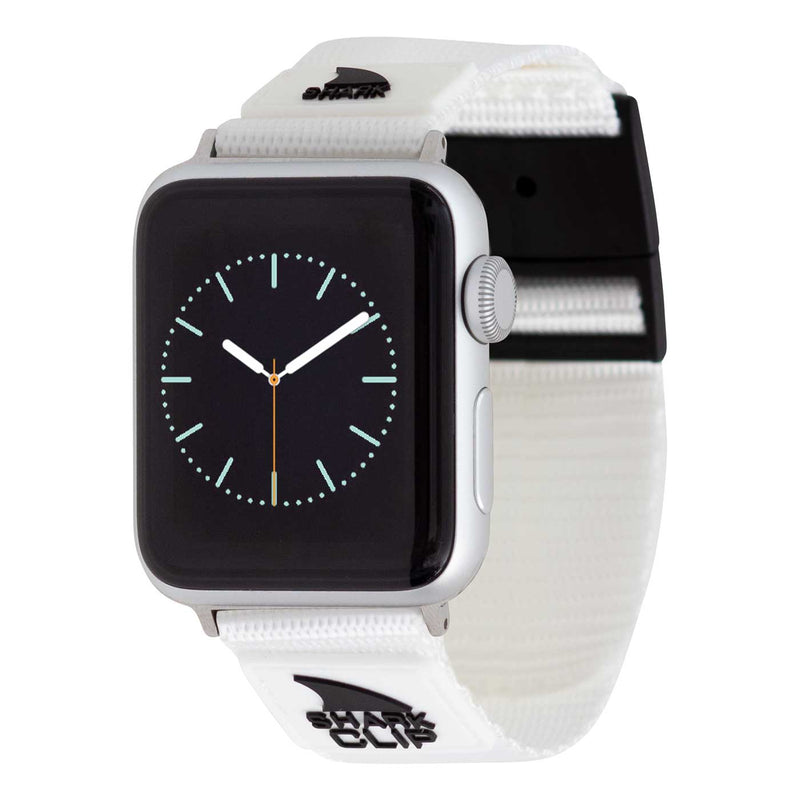 The Freestyle APPLE WATCH™ CLIP STRAP MONOCHROME showcases a white strap and black screen with white watch hands.