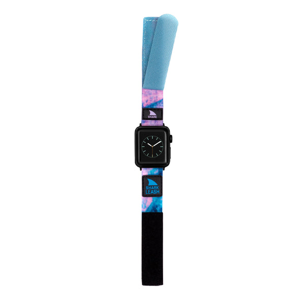 Freestyle Apple Watch™ leash strap in black twist with digital display and a vibrant, adjustable fabric strap.