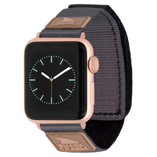 Freestyle APPLE WATCH™ LEASH STRAP SAHARA: rose gold frame, gray fabric band, and leash-style closure.