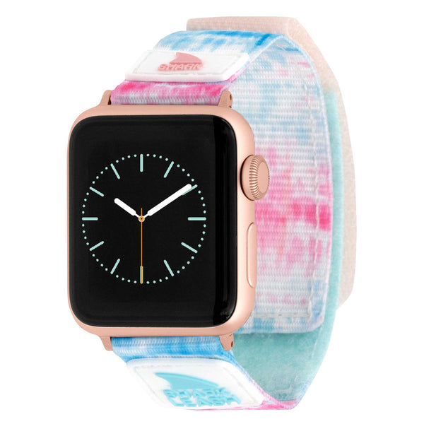 Freestyle pastel tie-dye strap smart watch with rose gold case featuring an analog clock face.