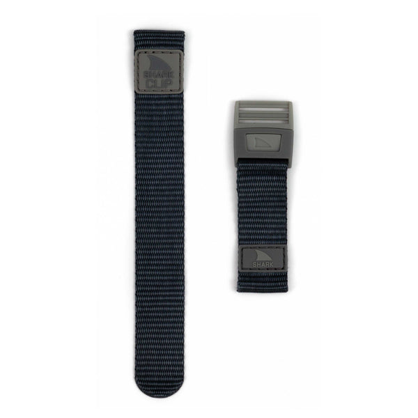 Two black watch bands: one with a long curved end and Freestyles Apple Watch™ Clip Strap in Granite.