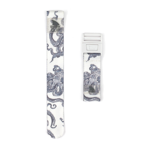 Freestyle Strap Kit with Clip and Octopus pattern in white featuring blue dragons on a white background with clip closures.
