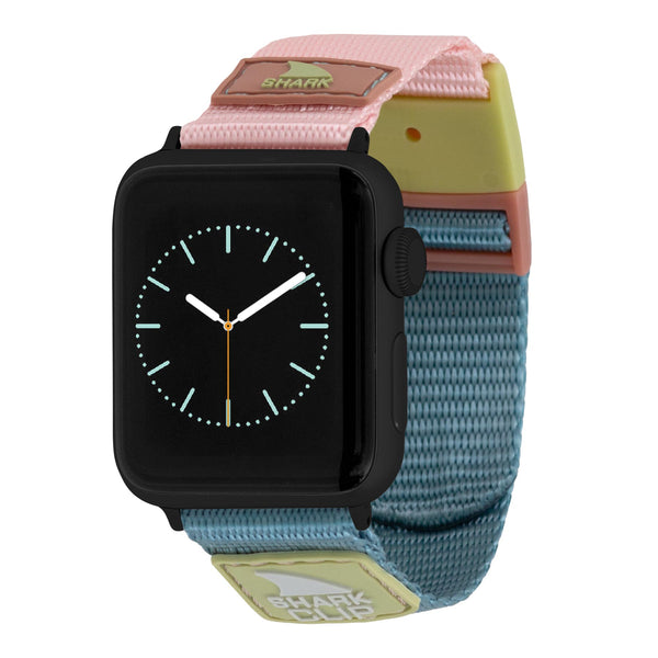 Freestyle APPLE WATCH™ CLIP STRAP CABO with a pastel pink and green nylon band and a black watch face.