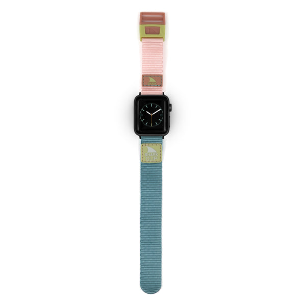 APPLE WATCH™ CLIP STRAP CABO by Freestyle: Pastel pink and blue strap with a square black display and white markers.