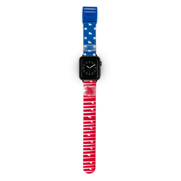 Freestyle APPLE WATCH™ CLIP STRAP FINS & TAILS: blue stars on one side, red stripes on the opposite.