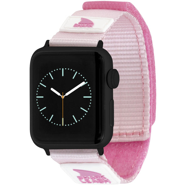 Freestyle APPLE WATCH™ LEASH STRAP PINK CRUSH featuring a black face, pink and white strap, and shark logo.