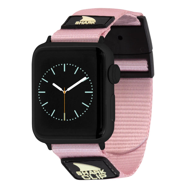 APPLE WATCH™ with a Freestyle Mochi Pink strap, black case, and blue/white dial displayed.