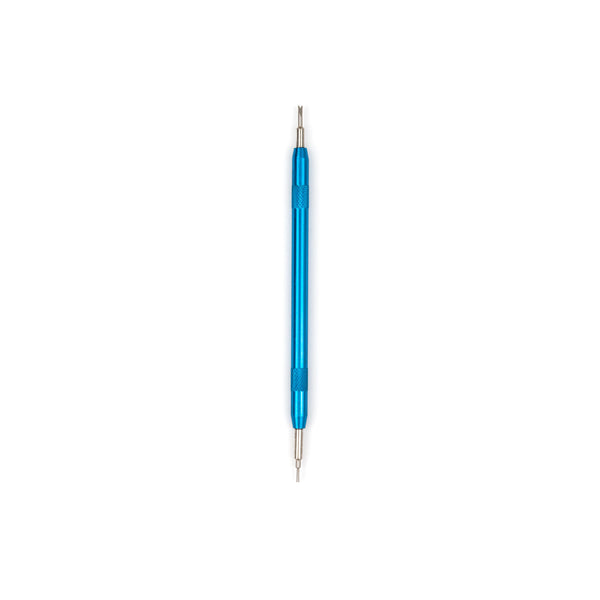 Freestyles Shark Tools Strap Tool, a blue metal watch strap replacement tool featuring two small metal tips.