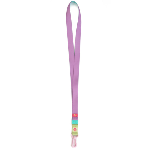 Freestyle lanyard named Sour Apple, showcasing pastel green and pink colors with a detachable pink Shark Clip.