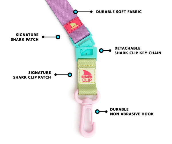 Freestyle Lanyard & Key Chain in Sour Apple with soft fabric, shark patches, and a detachable keychain clip for convenience.