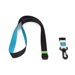 A Freestyle Lanyard & Key Chain – Black Neon with a hook attachment is placed next to a detachable Shark Clip.
