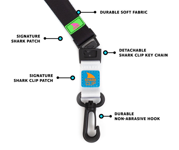 Freestyle Lanyard & Key Chain in Black Neon with a green logo, shark patch, and sturdy Shark Clip.