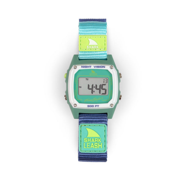 Freestyle Caroline Marks Signature Shark Classic Leash in Melbourne colors featuring SHARK LEASH text and showing the time as 4:45.