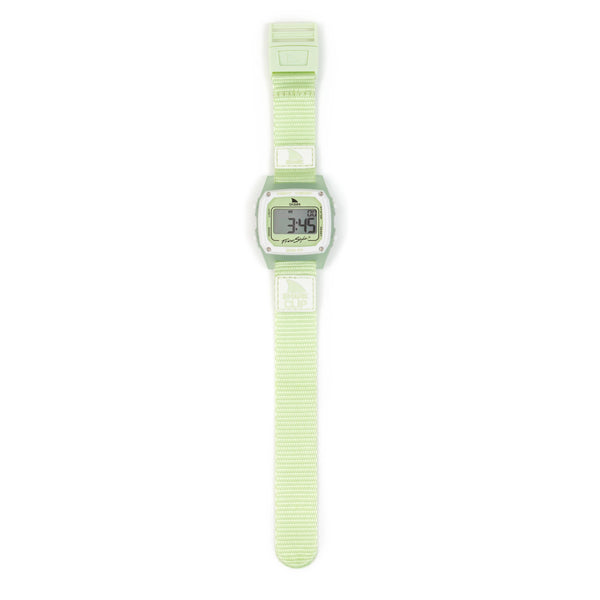 Freestyle SHARK CLASSIC CLIP LIME watch with a square face and textured strap, displaying digits on its screen.