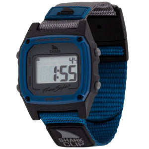 Freestyle SHARK CLASSIC CLIP MISSION BEACH watch with blue/black band displays 1:55.