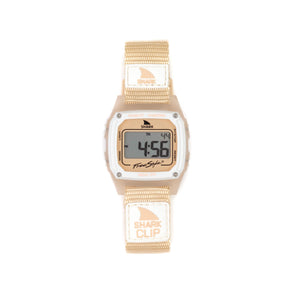Freestyle SHARK CLASSIC CLIP PEACH digital watch with mesh band, water-resistant, digital numbers visible on display.