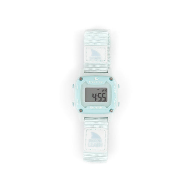 A Shark Mini Leash Arctic Rush wristwatch by Freestyle with a durable strap, showing the time 4:55.