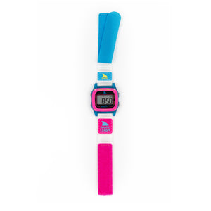 Freestyle SHARK CLASSIC LEASH KITEFIN SHARK digital watch featuring Deep Blue Luminescence and a Velcro strap, displayed on a white background.