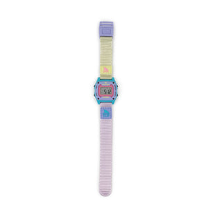 Freestyle SHARK MINI CLIP LAVENDER TEA: a digital, water-resistant watch in pastel hues displayed on a white background.