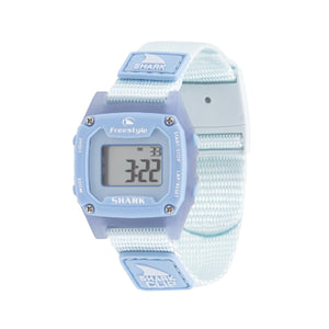 Freestyle SHARK MINI CLIP SKY digital watch in light blue with fabric strap, water-resistant, display illuminated.