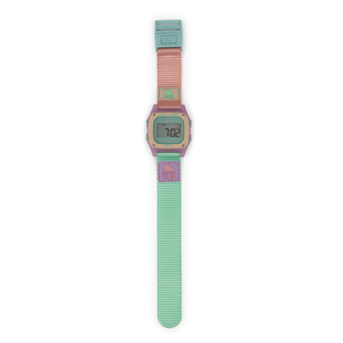 Freestyle SHARK CLASSIC CLIP MELON MIX digital watch featuring a pastel rectangular face and a pink, purple, mint green strap.