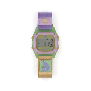 Freestyle SHARK CLASSIC CLIP HONEY POP: digital surf watch with green, pink, purple display & pastel water-resistant strap.