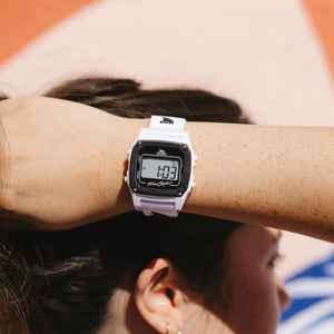 White digital watch on a wrist 