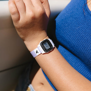 White digital watch on a wrist 