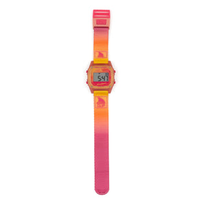Freestyle SHARK CLASSIC CLIP watch with pink, orange, yellow gradient strap; Sunset Beach Collection.