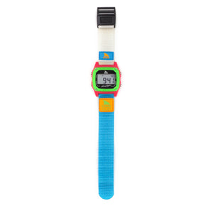 Freestyle SHARK CLASSIC CLIP BLACK/NEON wristwatch featuring a black and neon band, green frame, and digital display.