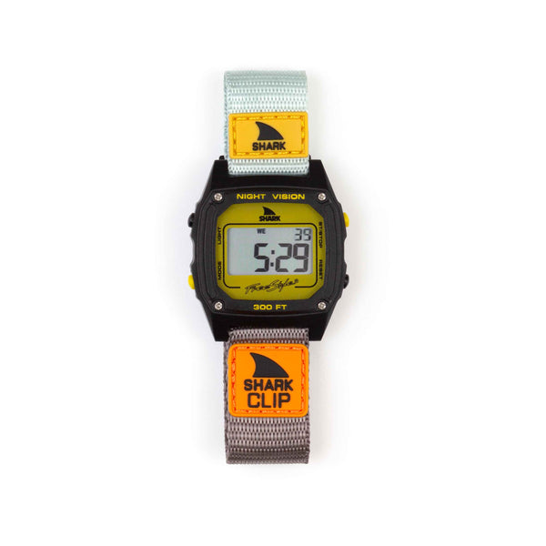 Freestyle SHARK CLASSIC CLIP in turq/blk/mustard with Shark Clip strap and yellow accents.