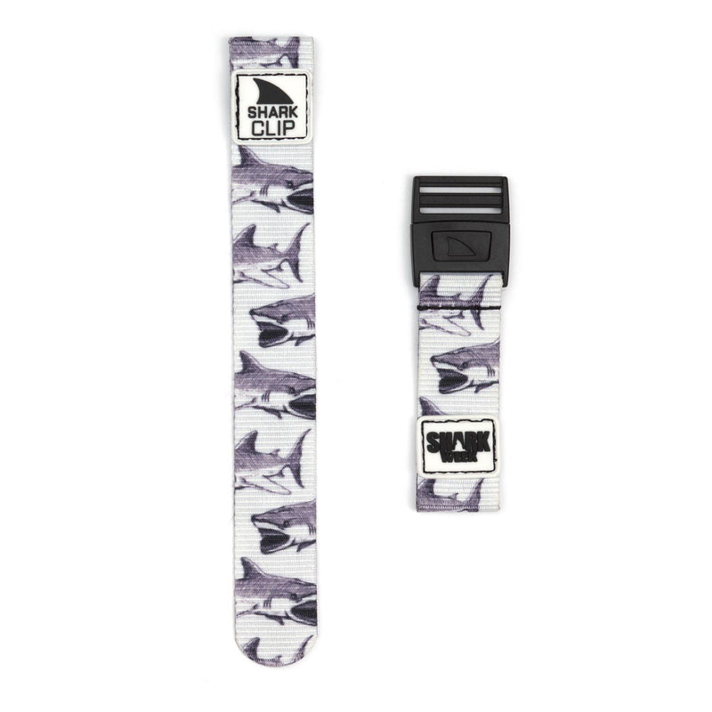 Two white Freestyle STRAP KIT - CLIP - SW GREAT WHITE straps featuring black shark art and clip closure.