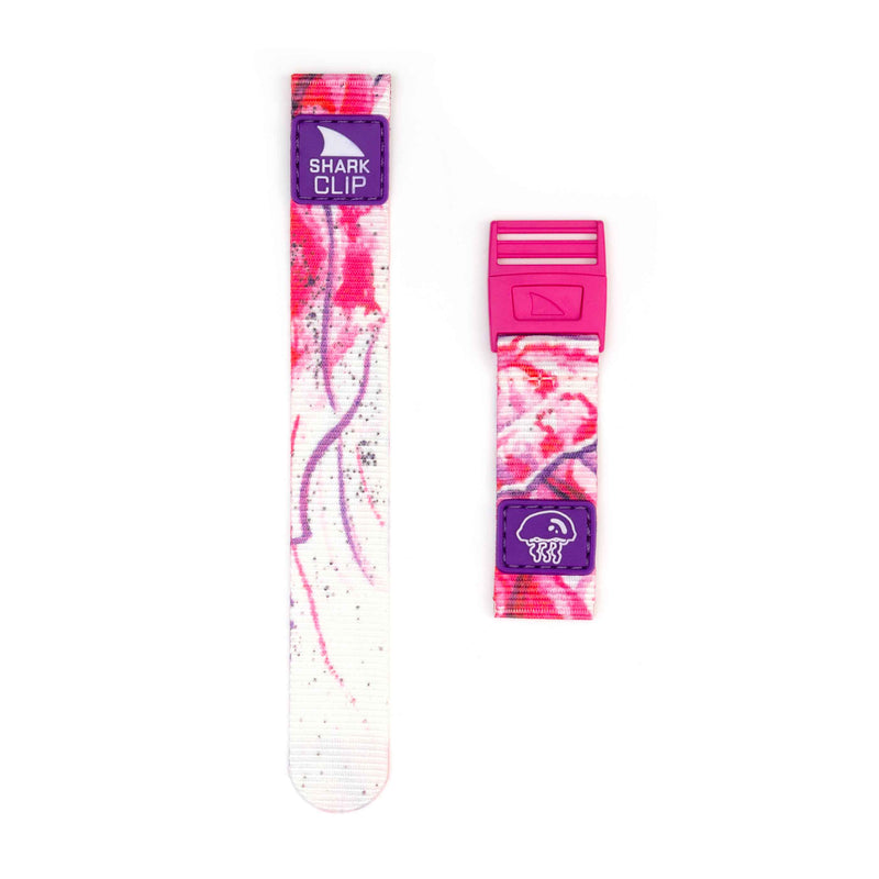 Two Freestyle STRAP KIT - CLIP - JELLYFISH watch straps, one unfastened and one secured, featuring pink and purple patterns.