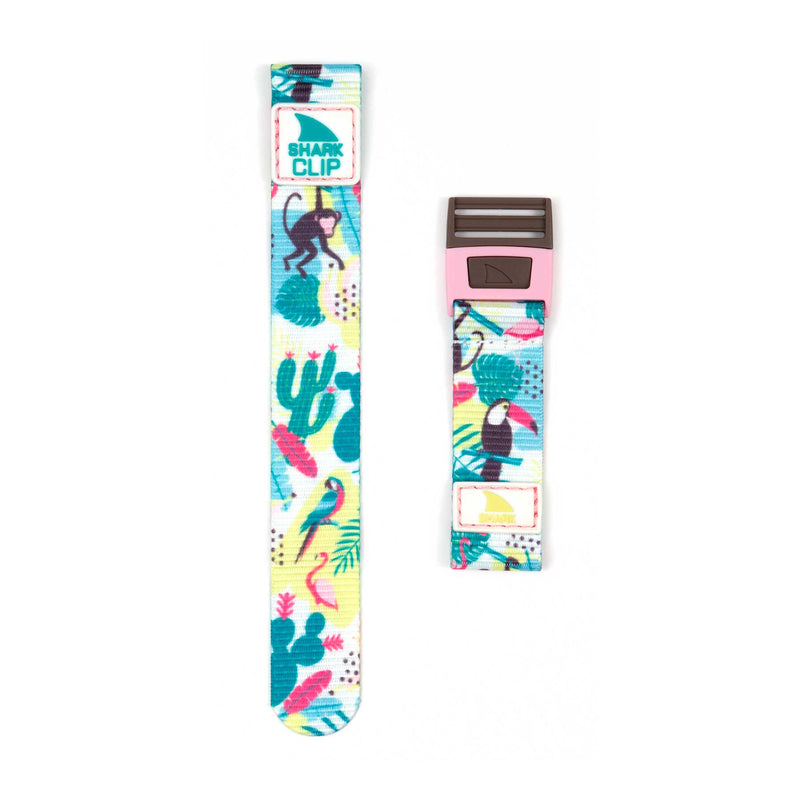 Freestyle STRAP KIT - CLIP - MONKEY BUSINESS: monkey/parrot print smart watch strap featuring a pink and black clip closure.