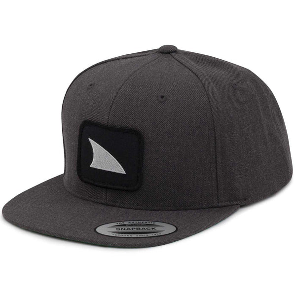 Freestyle Shark Fin Snapback Hat in Heather Grey features a flat brim, wool blend, and adjustable snapback closure.