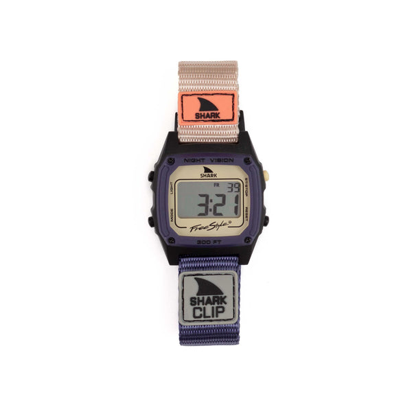 Retro-futurism shines in the Freestyle SHARK CLASSIC CLIP INDIGO TAN with a stylish strap featuring shades of indigo and tan.