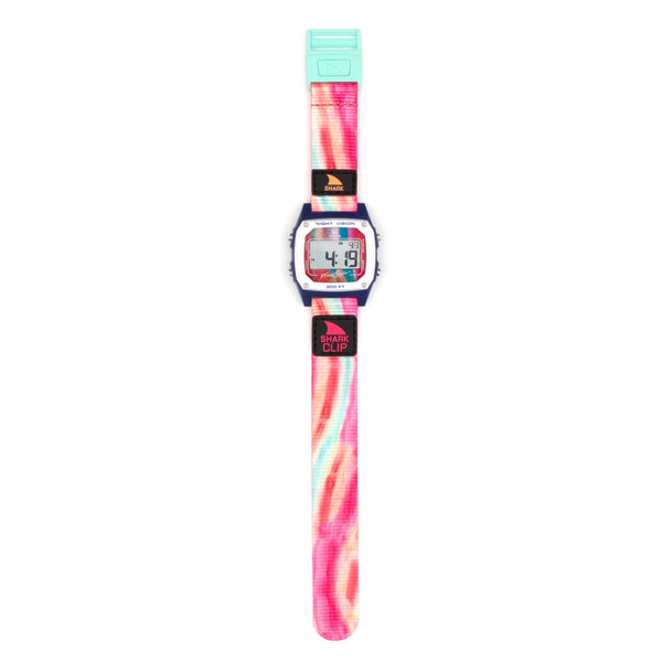 Freestyle SAGE ERICKSON SIGNATURE SHARK CLASSIC CLIP RAINBOW SORBET watch with clip closure and rectangular face.
